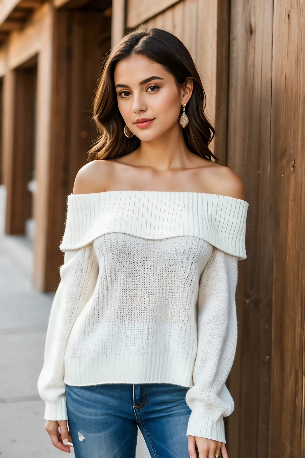 ((best quality)), ((masterpiece)), (detailed), 1girl, off-shoulder sweater,