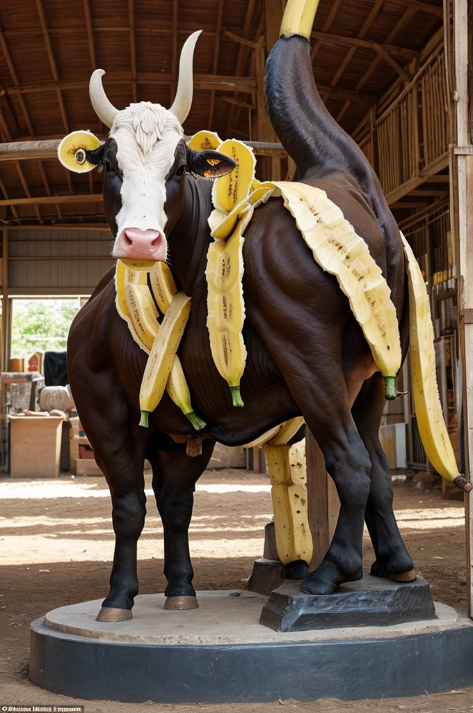 A lot of bananas allow one man to make a complete statue of a cow