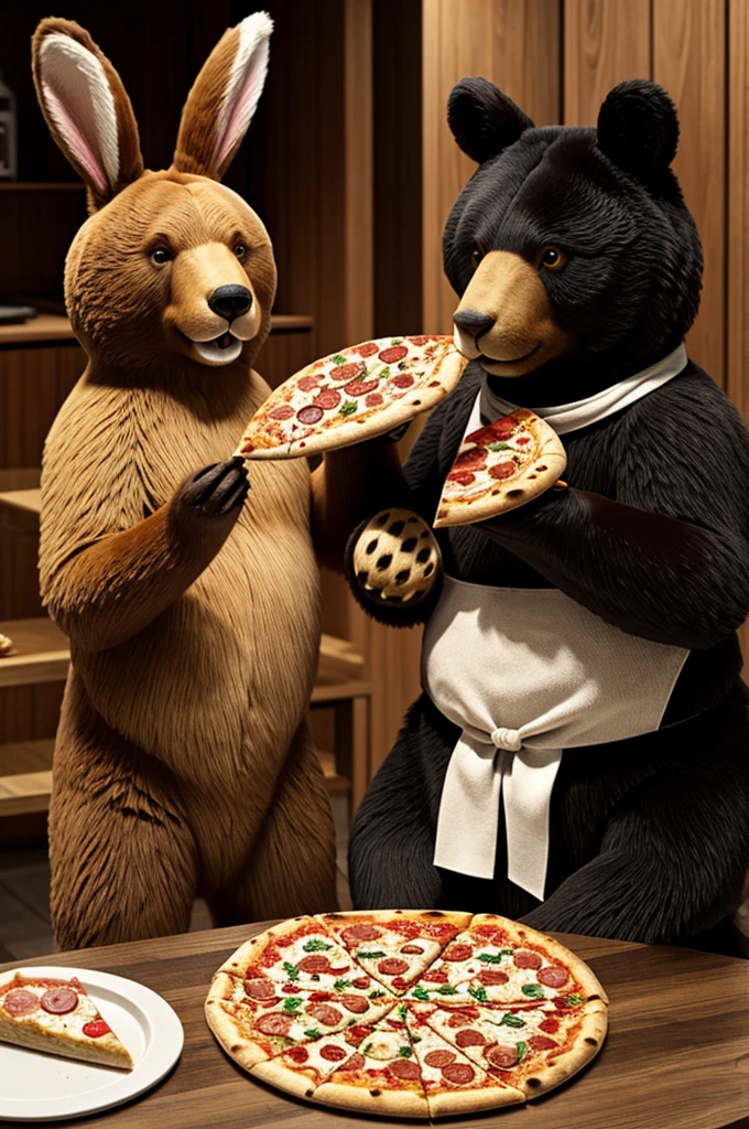 Bear and rabbit eat pizza DSE