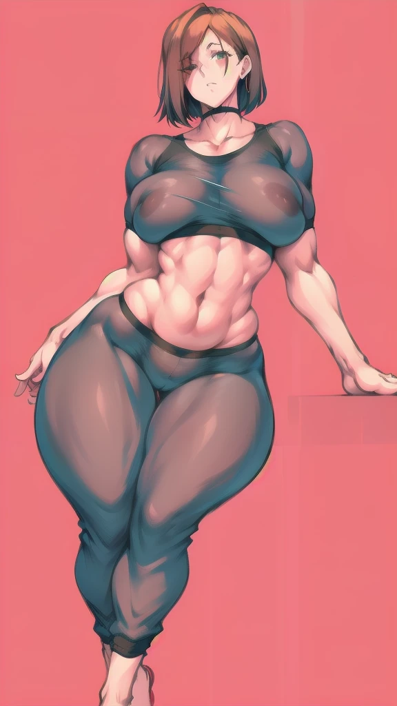 full body in image, woman, feet on image, simple hair, female body, jogger pants, curvy body, large hips, beautiful woman, thicc body, big thighs, voluptuous body, full thick body, dinamic pose, curve body. detalied pose, body, simple background, expressive face, focus on face, line art, sketch