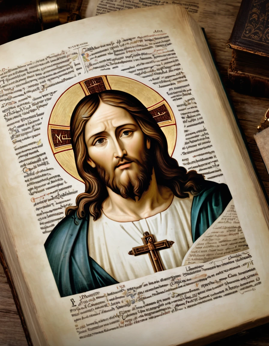 4K REALISTIC IMAGE OF CHRIST, BIBLES, MANUSCRIPTS