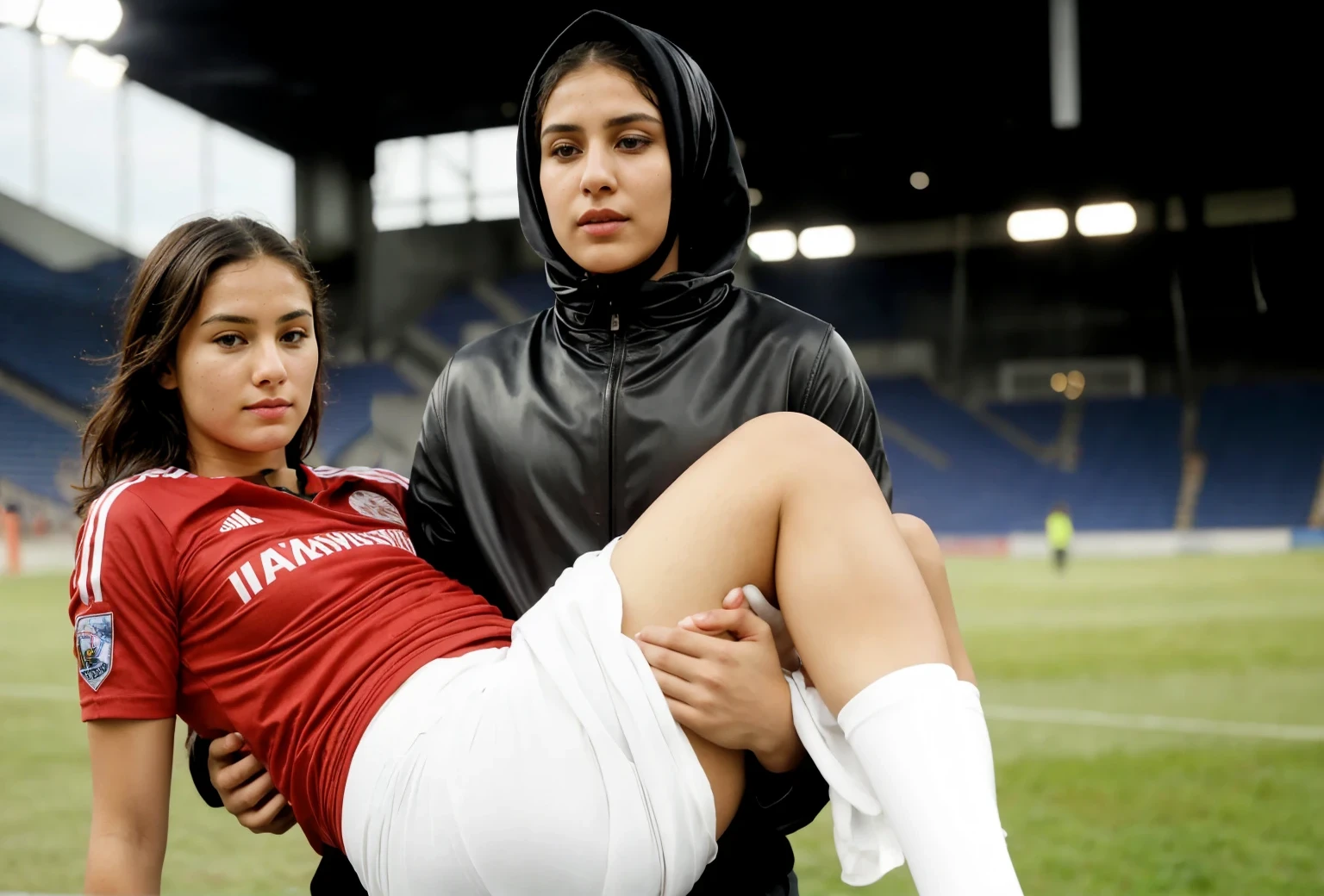 the spectators' stand in a soccer stadium, fitting to the background