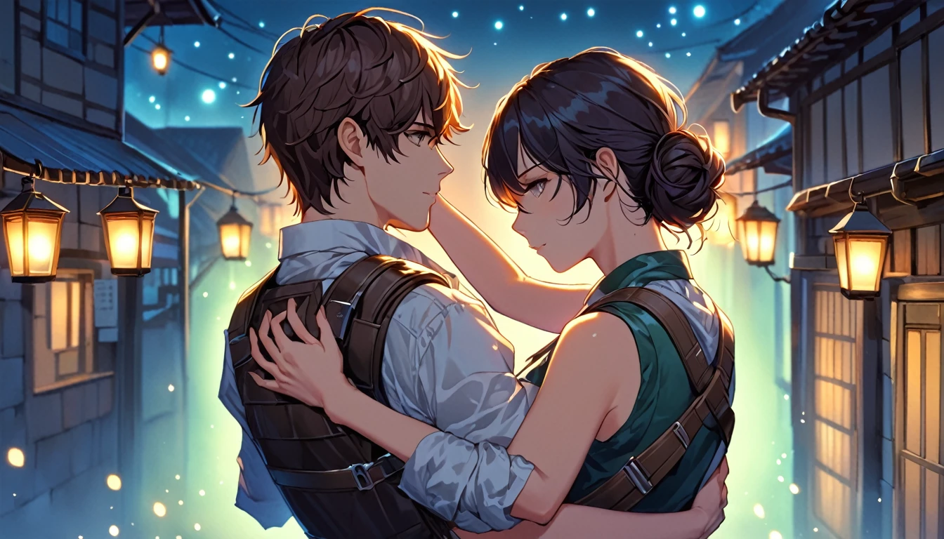On a quiet evening, a boy was carrying a girl, walking forward with slow and steady steps. It was the first time they had been this close to each other, and it felt as if they could hear each other’s heartbeat softly resonating in the still air. The boy’s arm was tightly wrapped around the girl’s back, feeling her warmth and slight tremble. The girl’s hands gently held onto the boy’s shoulders, leaning on his back, with her cheek close to his neck, able to feel each of his breaths and heartbeats.