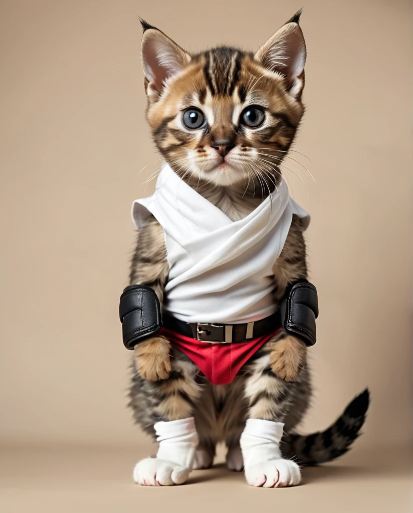 Kitten dressed as a boxer　Full Body Shot　Looking straight at the camera　