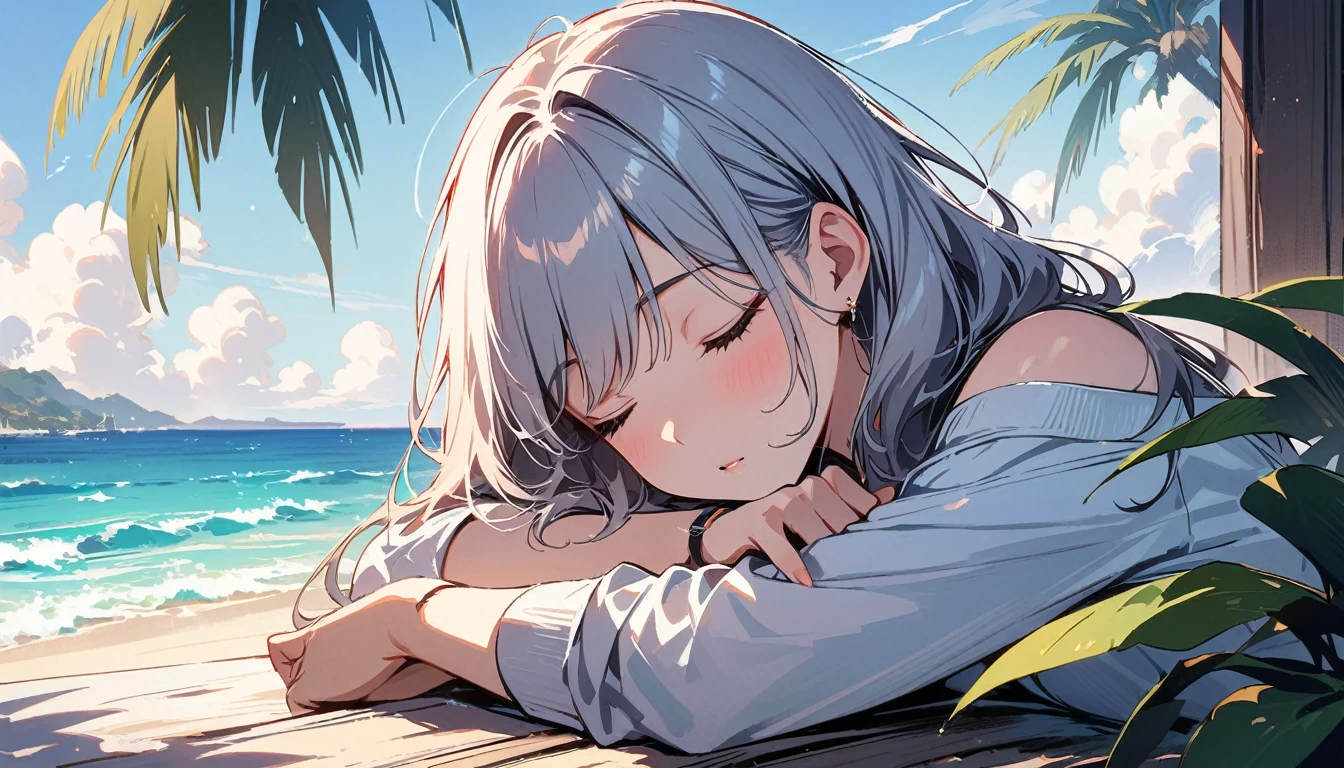 (masterpiece, Highest quality:1.2), 1 Girl, alone,Eyes open,Sleeping,Tropical atmosphere,Ocean