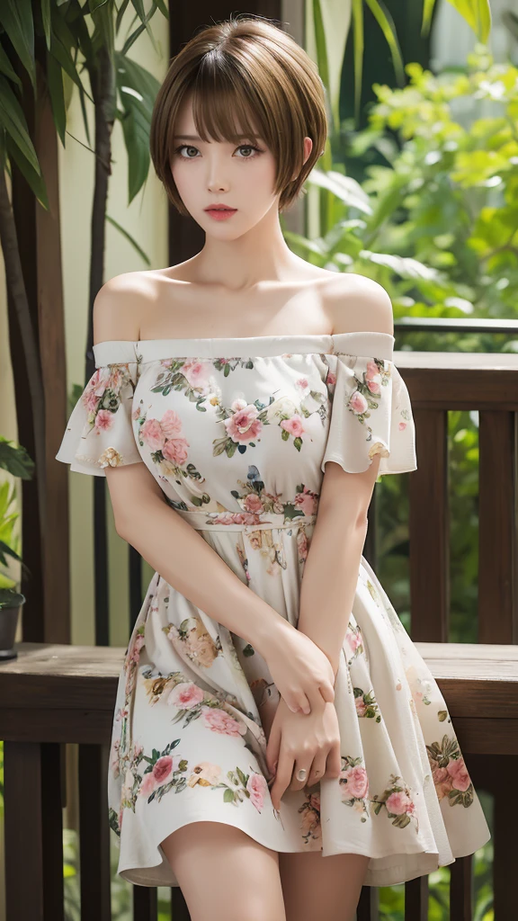 、(masterpiece、Highest quality)、Highest quality, Ultra-high resolution, (((masterpiece))), alone, Sweat、Big eyes,View Audience,
blonde,(short hair:1.2), (Highest quality:1.3),One Girl,Private Server、Floral Dress、nature、Off the shoulder、Embarrassed face