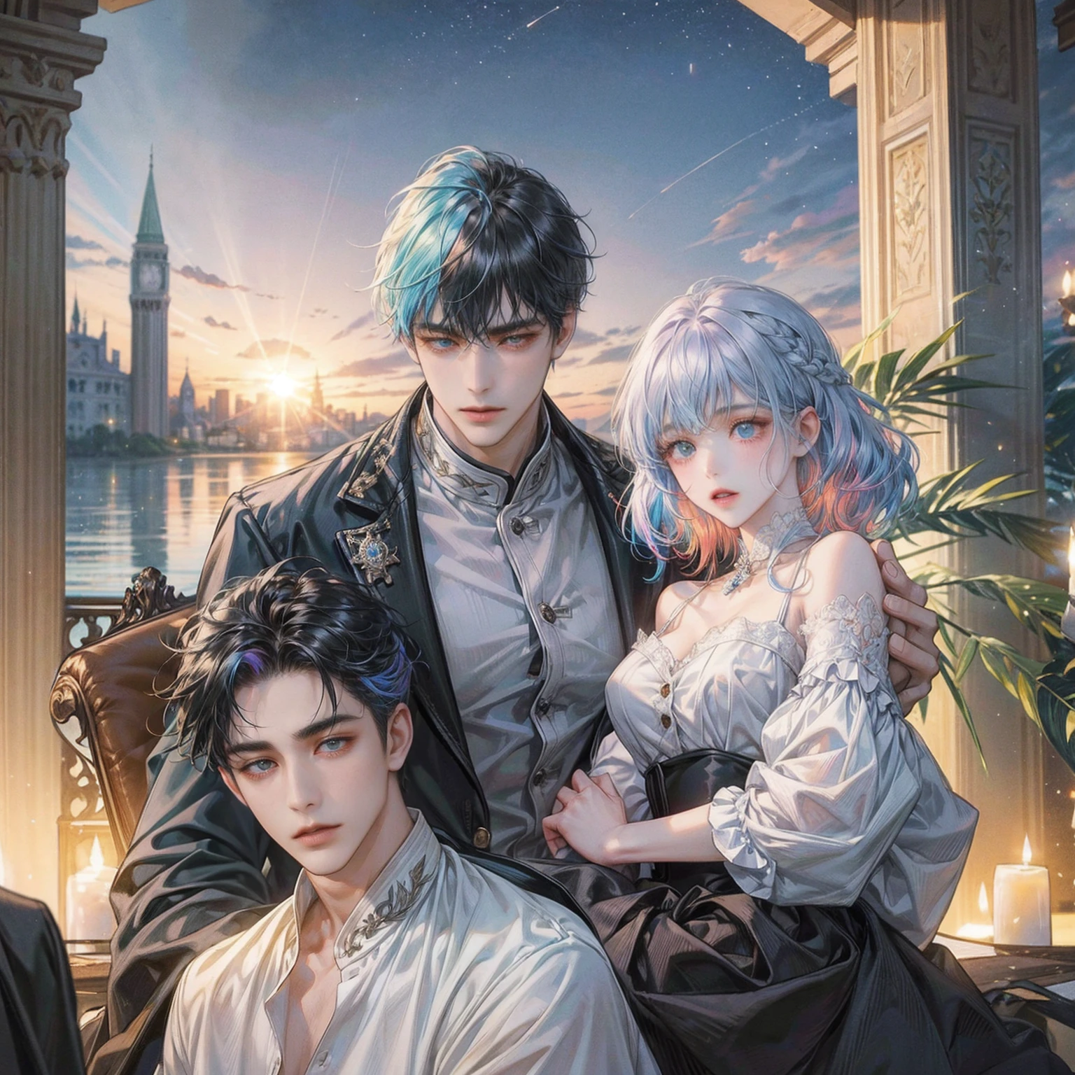{{masterpiece}}, 最high quality, Very detailedな CG ユニティ 8k 壁紙, Cinema Lighting, Lens flare, Beautiful details in the eyes, black, Sideways glance, Multicolored Hair, colorful light, particle, Heterochromia iridis, (colorful:1.5), (colorful hair:1.5),{{masterpiece}}, 最high quality, Very detailedな CG ユニティ 8k 壁紙, Cinema Lighting, Lens flare, Beautiful details in the eyes, black, Sideways glance, Multicolored Hair, colorful light, particle, Heterochromia iridis, (colorful:1.5), (colorful hair:1.5),masterpiece, 最high quality, Official Art, 8k wallpaper, Very detailed, Very delicate and beautiful, wonderful, In detail, masterpiece, Super detailed, High resolution,Best illustrations, Best Shadow,Complex,Sharp focus, high quality, A young father holds his young twin boys and girls in his arms tightly and warmly、Draw a scene filled with love and security.。My father is on his way home from work.、Children are innocent and carefree。In the background澄み切った青空が広がり、A view of a stylish modern mansion in Pula, Croatia in summer。The bright sunlight illuminates the house and the sparkling sea.。 In fact, this30The father of the generation was the former Constantine1This is the world.、The boy-girl twins are formerly Crispus and Fausta。The whole scene、atonement、Forgiveness、Healing、Purification、And the theme of repairing relationships was emphasized.、It expresses the moment when family love and bonds deepen.。 The father's expression shows deep love and relief.、The twins have innocent smiles on their faces.。In the background、The beautiful sea of Croatia spreads out before you、The sparkle enhances happy family moments.。, Digital illustration portrait, In the art style of Bouwater, Blackpink's Joshi portrait, Digital Portrait, Digital Art Portrait, Realism art style, high qualityのポートレート,{{masterpiece}}, 最high quality, Very detailedな CG ユニティ 8k 壁紙, Cinema Lighting, Lens flare, Beautiful details in the eyes, black, Sideways glance, Multicolored Hair, colorful light, particle, Heterochromia iridis, (colorful:1.5), (colorful hair:1.5),{{masterpiece}}, 最high quality, Very detailedな CG ユニティ 8k 壁紙, Cinema Lighting, Lens flare, Beautiful details in the eyes, black, Sideways glance, Multicolored Hair, colorful light, particle, Heterochromia iridis, (colorful:1.5), (colorful hair:1.5),masterpiece, 最high quality, Official Art, 8k wallpaper, Very detailed, Very delicate and beautiful, wonderful, In detail, masterpiece, Super detailed, High resolution,Best illustrations, Best Shadow,Complex,Sharp focus, high quality, A young father holds his young twin boys and girls in his arms tightly and warmly、Draw a scene filled with love and security.。My father is on his way home from work.、Children are innocent and carefree。In the background澄み切った青空が広がり、A view of a stylish modern mansion in Pula, Croatia in summer。The bright sunlight illuminates the house and the sparkling sea.。 In fact, this30The father of the generation was the former Constantine1This is the world.、The boy-girl twins are formerly Crispus and Fausta。The whole scene、atonement、Forgiveness、Healing、Purification、And the theme of repairing relationships was emphasized.、It expresses the moment when family love and bonds deepen.。 ,