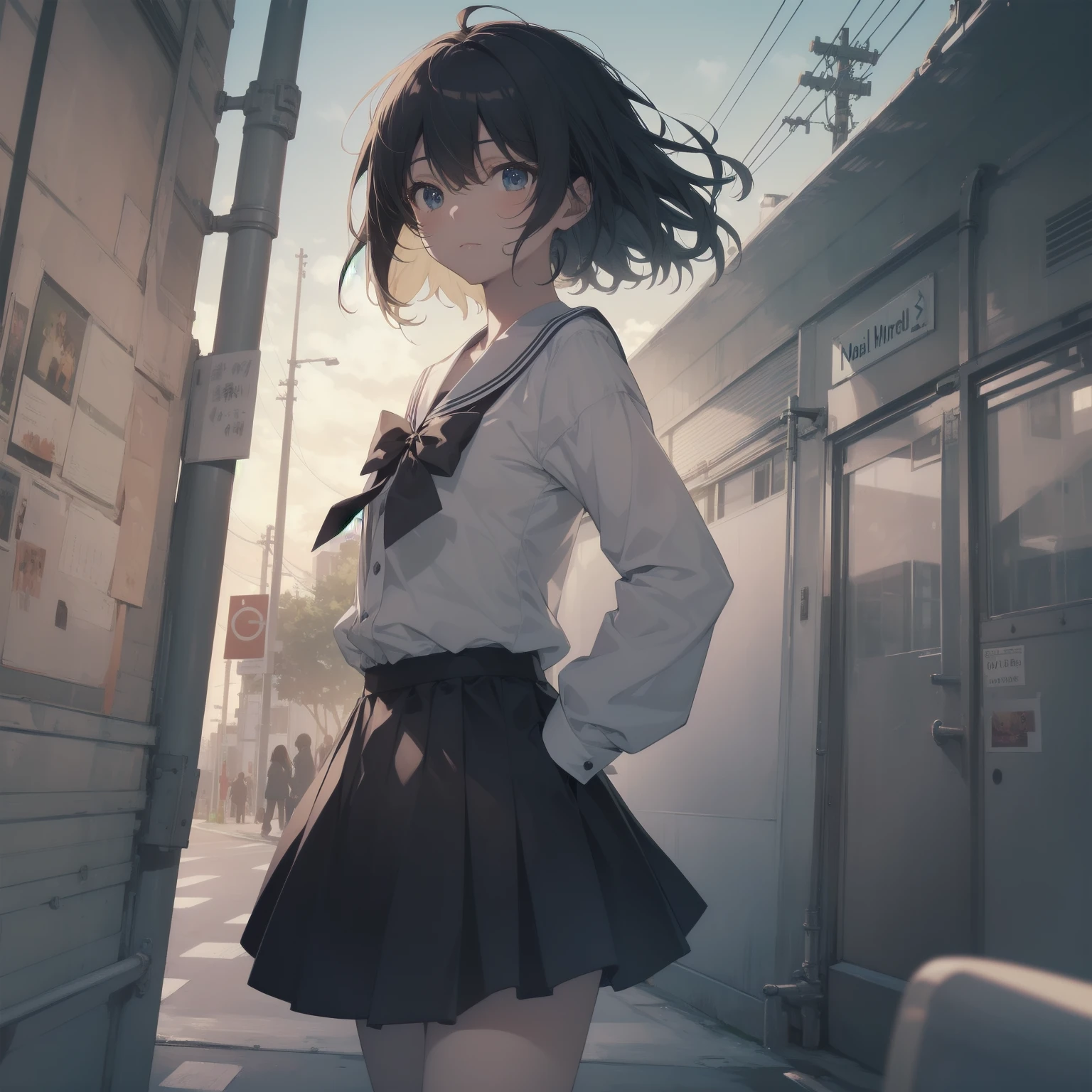 ultra-absurdres-Top quality by artist God, ultra-detailed, high resolution, anime moe artstyle, best anime 8k konachan wallpaper, pixiv contest winner, pool:2810, perfect anatomy,break, 1girl, (Please draw a girl walking sleepily to school alone. )break,(Solo,little female, 13-year-old:1.3),Full limbs, complete fingers,a junior high school student, (very short hair), short cut, flat chest, , small butt, small black eyes, beautiful detailed eyes, well-proportioned iris and pupils, expressive eyes, highres detailed hair, soft expression, salor school_uniform, sailor collar, serahuku, bow, pleated skirt,(Detailed Lighting), (Detailed background), in the School commute route. break,super detailed skin, Best cinematic lighting powered by famous artist, 8k,beauty illustration,photoshop_(medium),very aesthetic,break,((artist:gomashio_(goma_feet) )), artist:clamp ,artist:carnelian ,artist:kantoku ,

