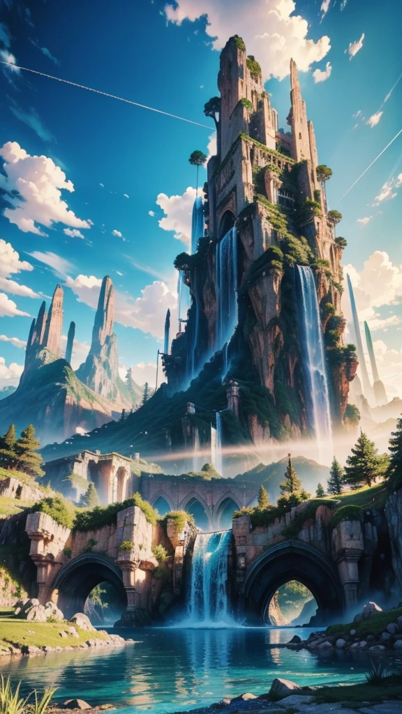 a captivating anime landscape, vivid colors, digital art, highly detailed, photorealistic, 8k, (best quality,4k,8k,highres,masterpiece:1.2),ultra-detailed,(realistic,photorealistic,photo-realistic:1.37),vibrant colors,dramatic lighting,sweeping vistas,lush foliage,flowing water,dramatic skies,mountainous terrain,futuristic architecture,advanced technology,anime aesthetic,imaginative,captivating,stunning,cutting-edge AI,virtual artistry