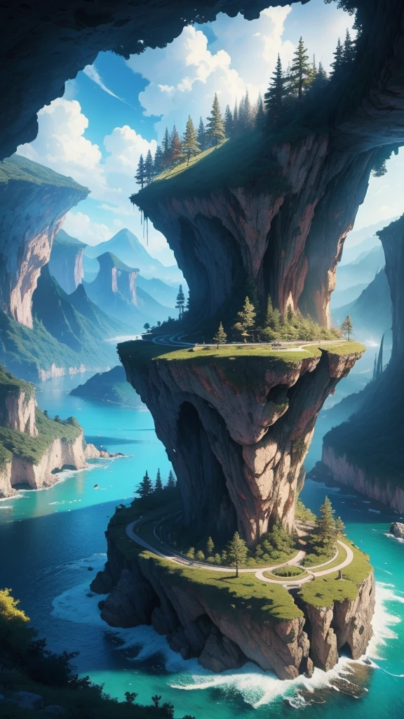 a captivating anime landscape, vivid colors, digital art, highly detailed, photorealistic, 8k, (best quality,4k,8k,highres,masterpiece:1.2),ultra-detailed,(realistic,photorealistic,photo-realistic:1.37),vibrant colors,dramatic lighting,sweeping vistas,lush foliage,flowing water,dramatic skies,mountainous terrain,futuristic architecture,advanced technology,anime aesthetic,imaginative,captivating,stunning,cutting-edge AI,virtual artistry