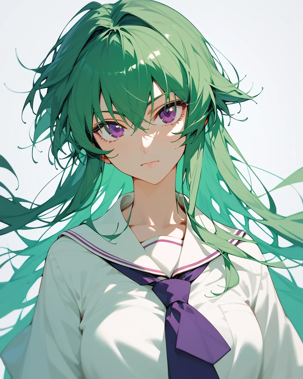 masterpiece, Highest quality,Kusanagi Nin々,project sekai,One girl,Green Hair,Purple Eyes,long hair,high school girl,