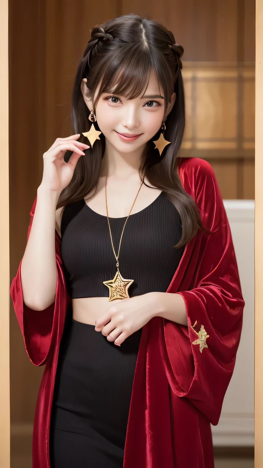 Best picture quality (8K, high resolution, Masterpiece: 1.2), super detailed,  215 Short Hair,Three braids long hair, 16-year-old woman, 


 situation: Use tarot cards to predict the client&#39;s fate。
clothing: Crimson Velvet Robe。The robe is decorated with gold embroidery.、There is a star charm on the cuff.。A gorgeous ring on your finger、She has long earrings in her ears。
detailed:
angle: A close-up shot of a person spreading out tarot cards and drawing one。
atmosphere: Anticipation and tension about the outcome of the cards。
background: A table lined with tarot cards、Astrology Ornaments。

Active Pause Focus on upper 腰


, random cute pose ,big eyes ,Puffy eyes ,  Heart Pupil, blush  , huge shy smile , salute



