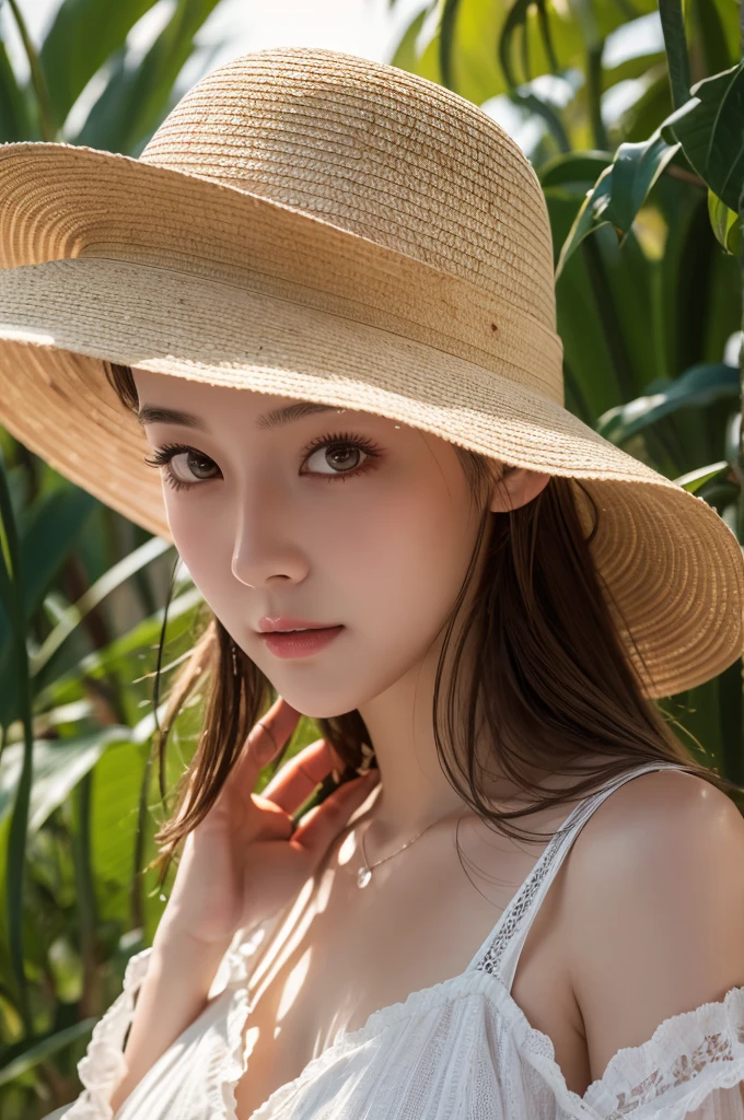 Highest quality, masterpiece, High resolution, 1 Girl,Tyndall effect,Realistic,,(High definition skin:1.2), 8K UHD, , Frank, High resolution, 4K, 8K,Straw hat,Full body photo.Real