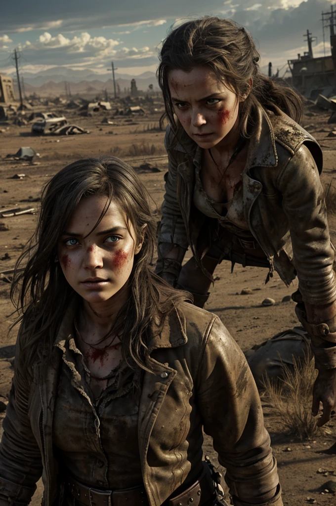 Illustrate a beautiful and strong-willed girl in a lost wasteland among the undead