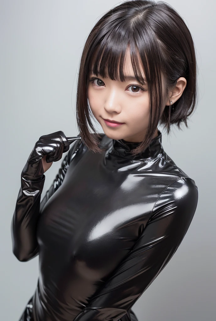 8K, High resolution, Very detailed, masterpiece, Highest quality,（10歳のIdol：1.5）、Facial expressions like in the photo、日本people々々の女の子1people々々、 (超光沢のある黒のlatexナースユニフォーム:1.3),、Accurate finger painting、超タイトな薄手の黒latexナースユニフォーム、A normal  girl、(Photographed in the operating room：1.4)、Perfectly bright lighting、Super tight black nurse uniform、Short ponytail hairstyle、Hair  is black、Beautiful black hair、 year old giBody Shot、rounded jaw contour,,,,,、、people々々々Make you smile、（Very short skirt：1.3)、Super tight silhouette、Idol、Nurse uniforms are monochromatic。、Small breasts、Small Bust、(Wicked Smile:1.1), ,,Dark shadowed face,Sadistic smile,Malice,Contempt,smile,latex,Bad face,,,two hands,two legs,five fingers,evil background,elbow gloves,latex, Wicked Smile, devilish aura (Shiny fabric:1.5),Dark world background,独奏,feet,thighhigh boots,