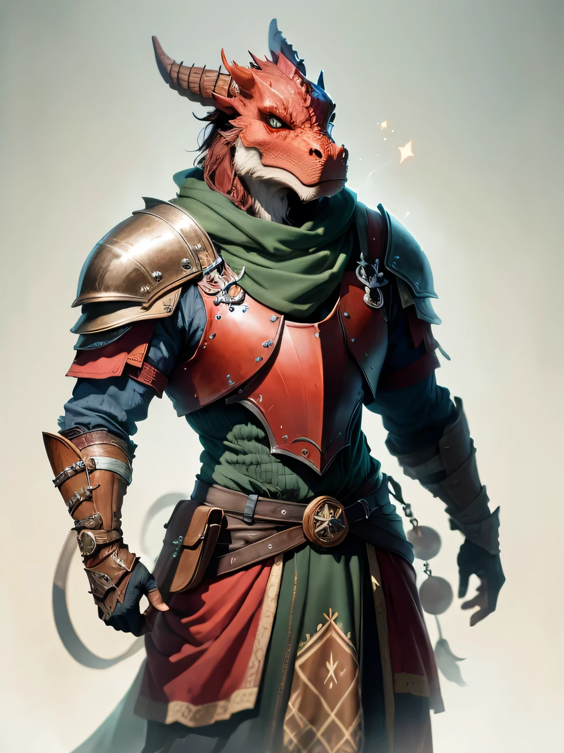 create a medieval red dragonborn in confidence pose