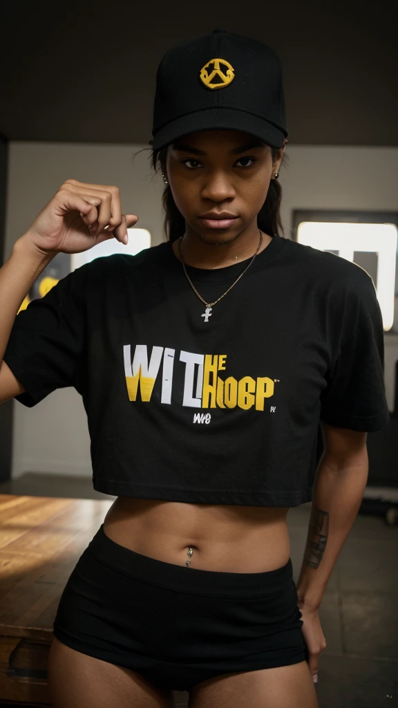 This is a printable image for t-shirt that has the message " Hip Hop Was Dope In The 90's " whrre the w from was word has a yellow color and the shape of the W symbol of Wu Tang Clan ..the rest of the letters are black and the text follows the shape of the classical logo .. parental advisory explicit content..