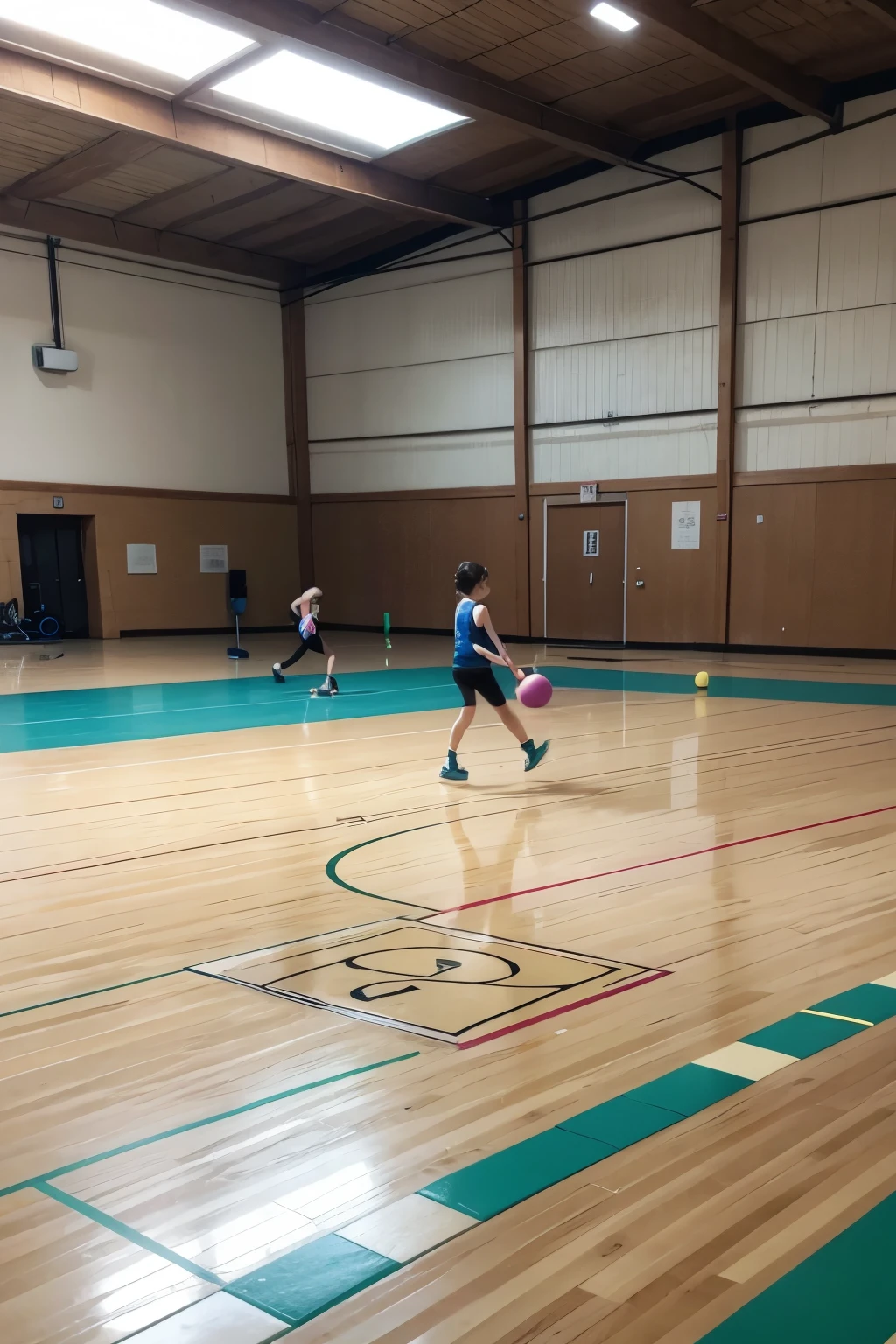 playing in the gym (hopscotch)