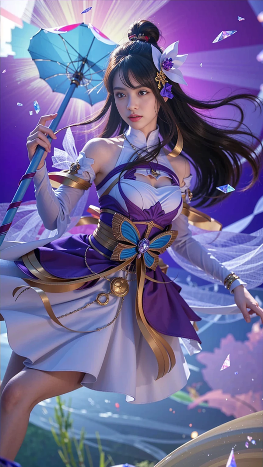 ((Masterpiece, best quality:1.5)), (photorealistic:1.30), highres, wallpaper 8k, detail Texture, color details, crystal skin details, Glowing skin, detail face, detail body, detail Hand, detail finger, Very clear details, Fine details, ferpect lighting, micro detail Texture, 1girl, solo, long hair, purple eyes, purple eyes,