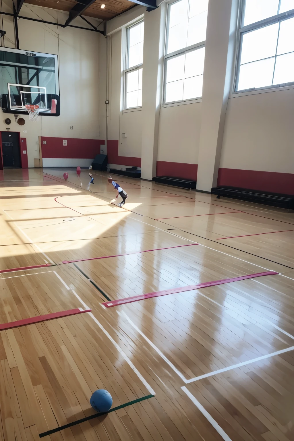 playing in the gym (hopscotch)