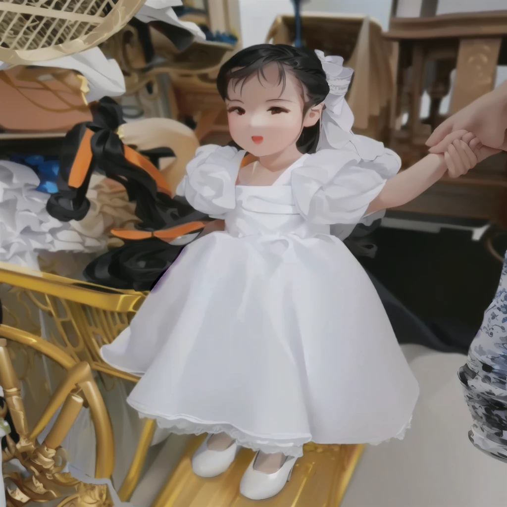 there is a  in a White Dress holding hands, white royal dress, wearing a cute White Dress, Angel in white veil, White Hanfu, elegant White Dress, White fluffy outfit, wearing White Dress, Dressed in beautiful white, wearing a White Dress, Caitlin Mini Cute Style, White Dress, pretty White Dress, ancient White Dress