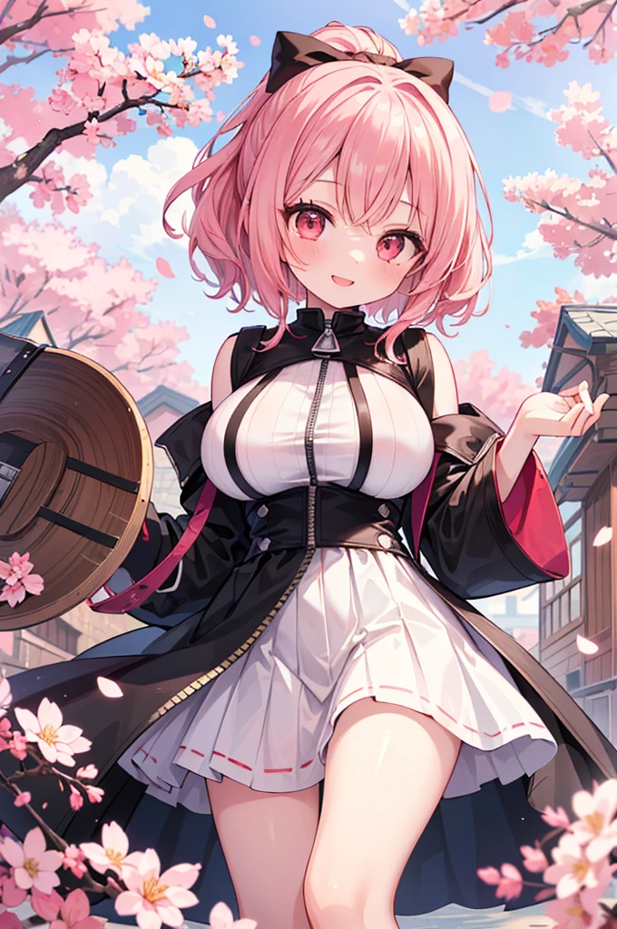 1 busty girl,Tamaki,default,Common,catss_Hall, catss_girl,food,fail,shop,blossom flower,Dark_with pink hair,(Huge cleavage),lifting her skirt,Black panty