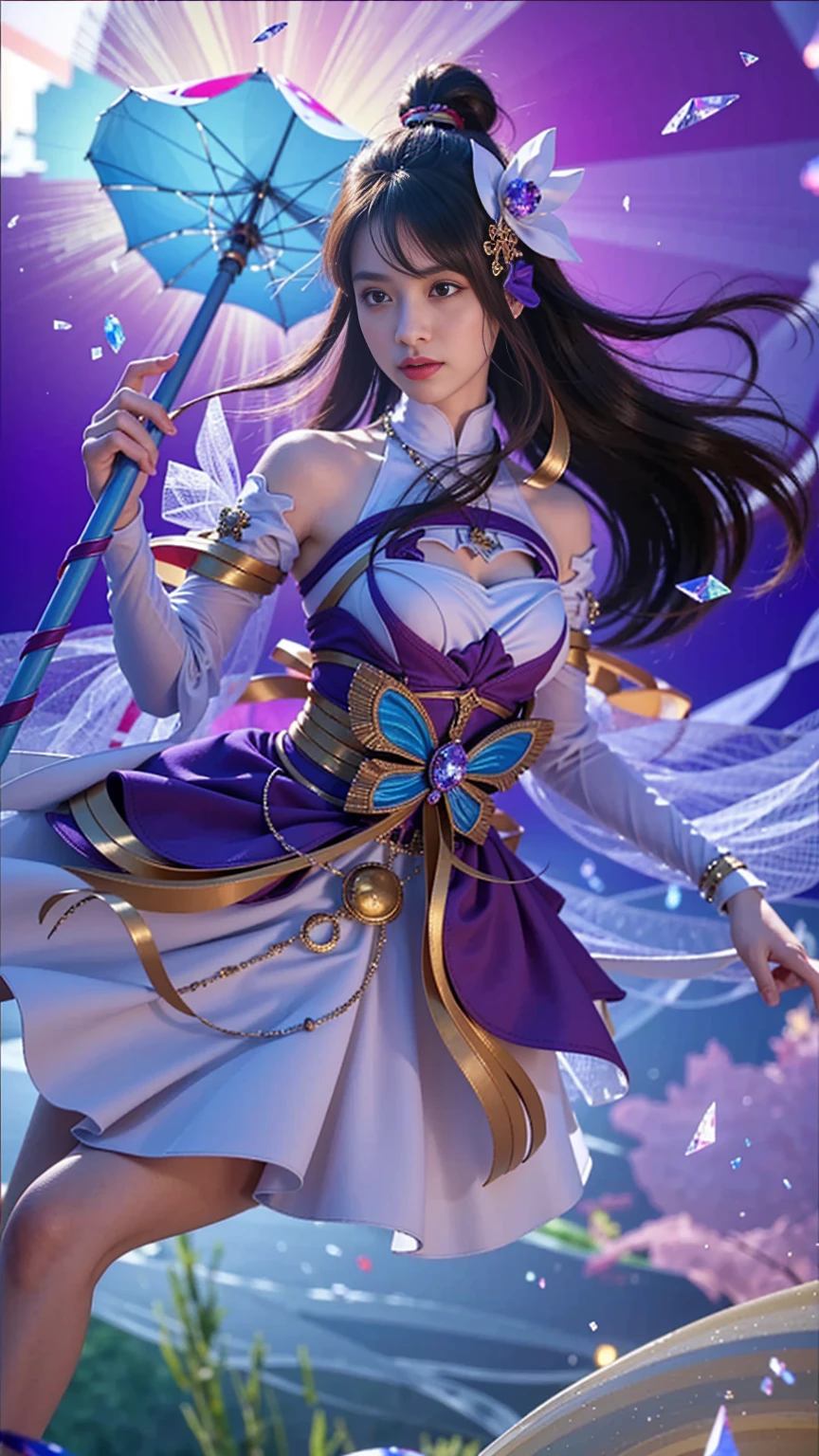 ((Masterpiece, best quality:1.5)), (photorealistic:1.30), ((highres, wallpaper 8k, detail Texture, color details, crystal skin details, Glowing skin, detail face, detail body, detail Hand, detail finger, Very clear details, Fine details, ferpect lighting, micro detail Texture)),  1girl, solo, long hair, purple eyes, purple eyes,
