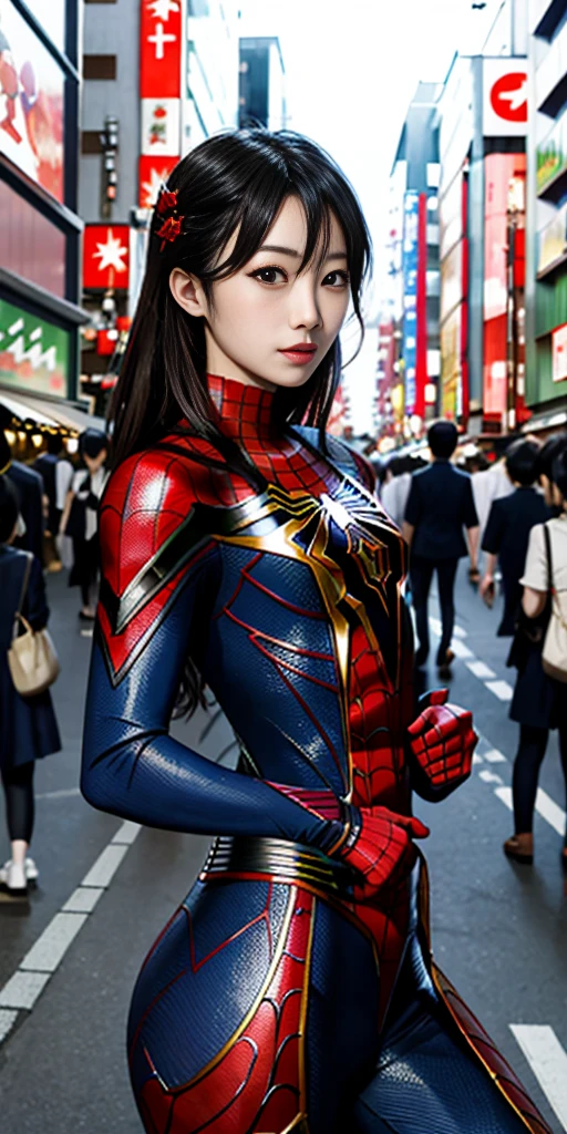 Japan beauty in her 20s Spiderman Costume Heroes who protect citizens Enemy Loss Tattered Constraints
