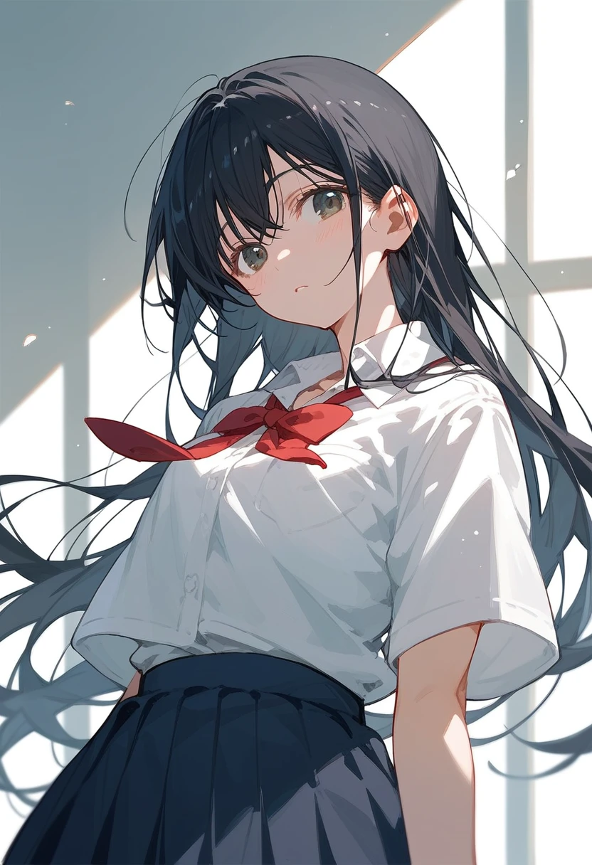 Hoshino Ichika,Project Sekai,project sekai,One girl,high school girl,Blue-black hair,black eye,beautiful girl,long hair,School