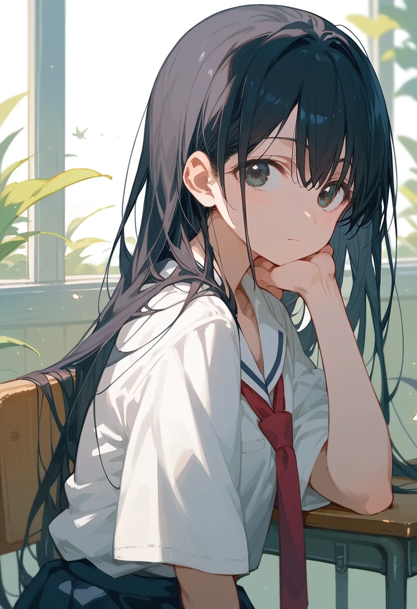 Hoshino Ichika,Project Sekai,project sekai,One girl,high school girl,Blue-black hair,black eye,beautiful girl,long hair,School