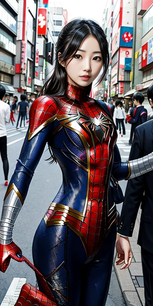 Japan beauty in her 20s Spiderman Costume Heroes who protect citizens Enemy Loss Tattered Constraints cross