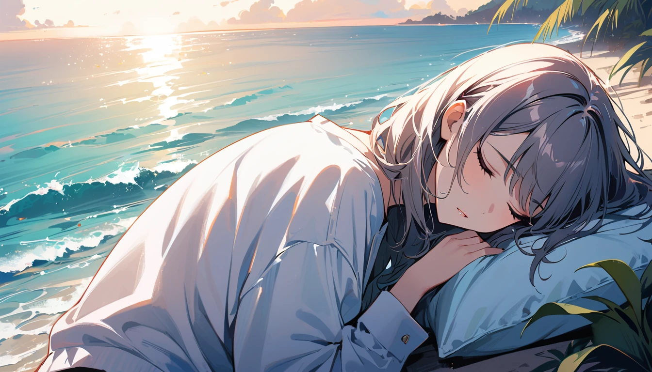 (masterpiece, Highest quality:1.2), 1 Girl, alone,Eyes open,Are sleeping,Tropical atmosphere,Ocean