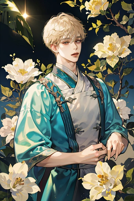 male性,male,Light Hair,good looking,Soft Lighting,water ink,Low saturation,Low contrast,flower,薔薇のflower束,Overbearing and charismatic,Gorgeous,Dignity,Intimidation