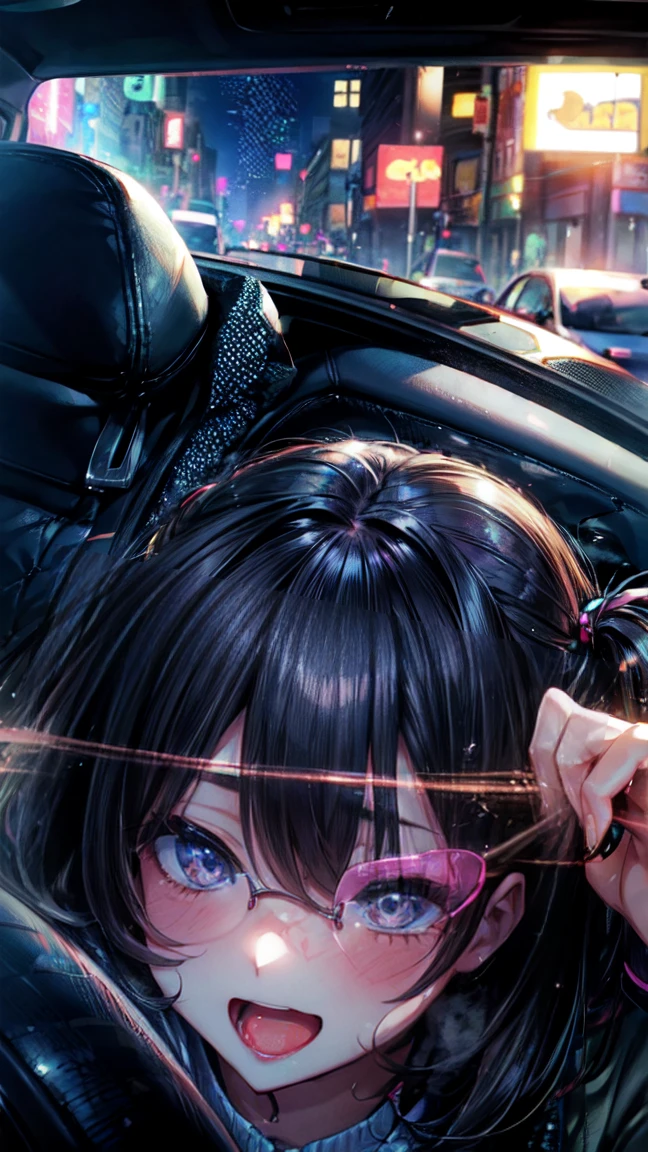 One Woman Car sex Big Butt Feeling face Inside the car at night Girls who love sex Happy face sunglasses Blushing and embarrassed Outdoor Exposure sports car