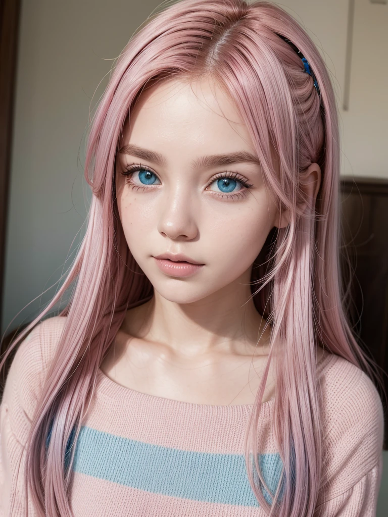 Brazilian, 20 year, role model, pink hair and blue eyes