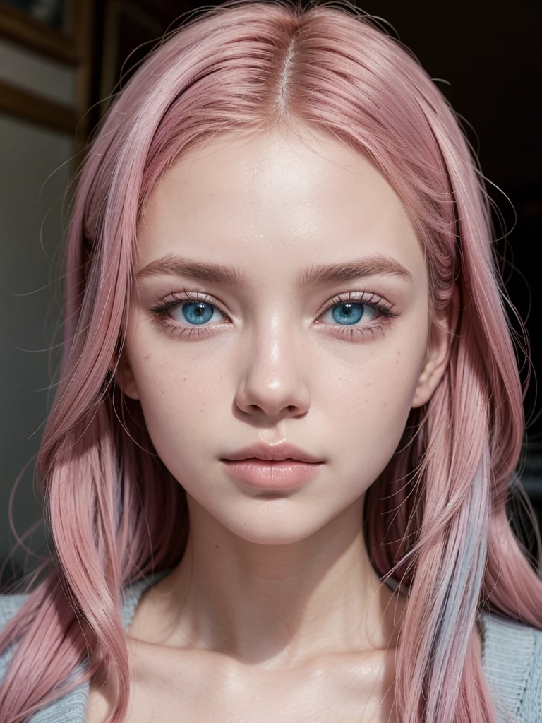 Brazilian, 20 year, role model, pink hair and blue eyes