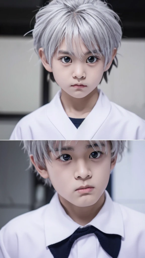 Gray Hair、male、mascle、Handsome、White Haori、Black school uniform、pupils are small、Small eyes、Angry face、Mushy hair、Violent facial expression