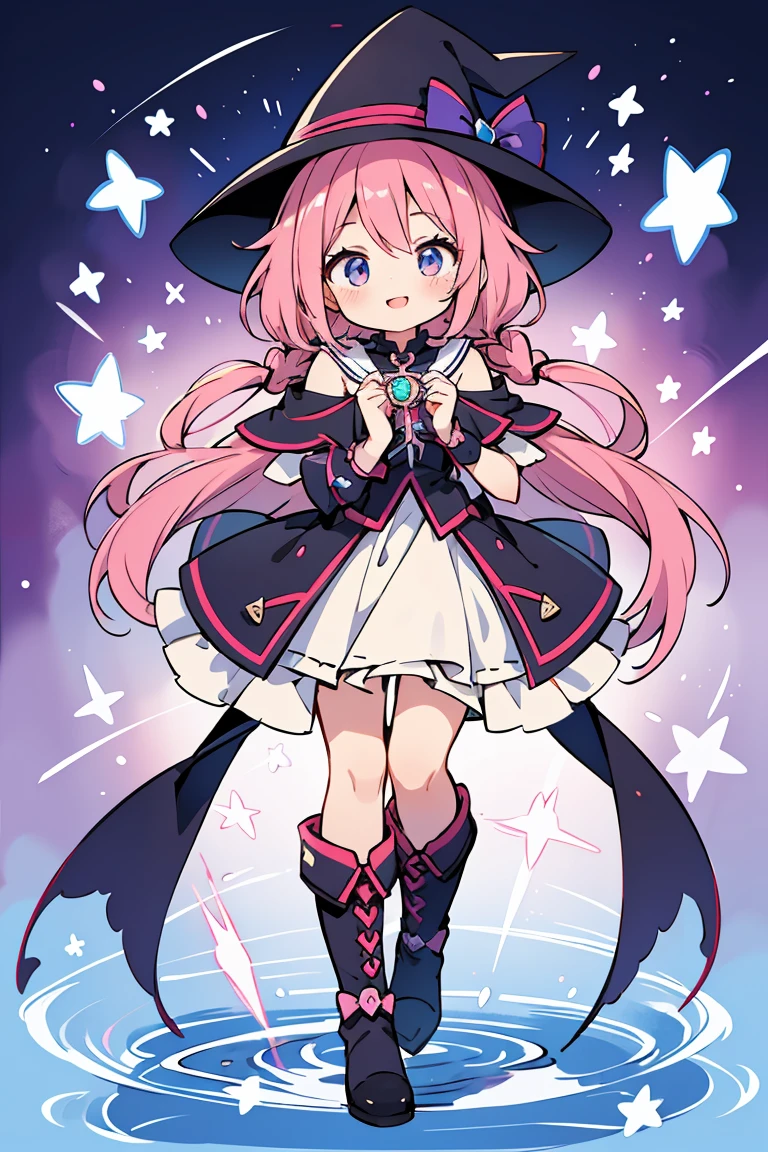 Pink hair and a blue hat、Anime Girls, Black Magician Girl, portrait of Magical girl, I also make fan art , Moe art style, Zerochan Art, Magical girl, Favorite character, Happiness Bravery Magic Cuteness, Lucy, Magical girl anime mahou shojo, whole body, boots