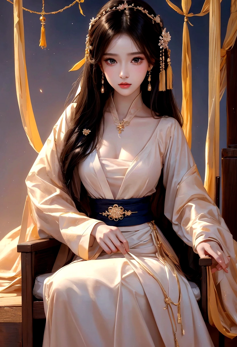 Best image quality、8K、masterpiece:1.3))、Realistic high-quality photos、Highest quality、 Beautiful face、Photos of slim models、Beautiful girl model、Young and pretty face、Beautiful model girl、A lovely and delicate face、Black Hair、Beautiful brown eyes、Young Body、Hanfu, (emphasize)、from the front、Camera gaze
