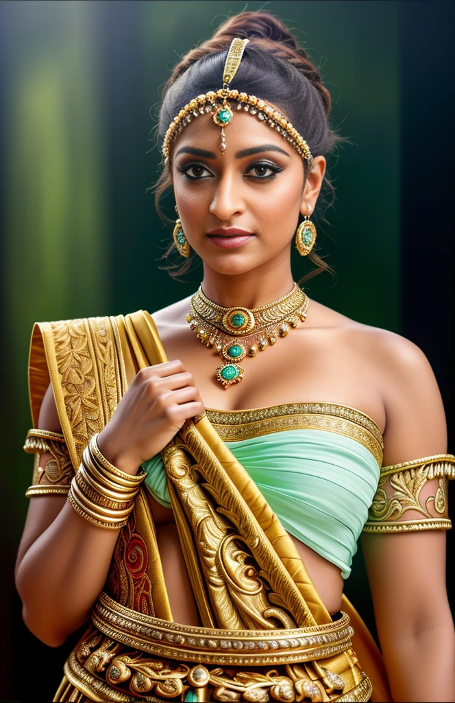 Looks like Trisha Krishnan, Masterpiece, Best quality, high clarity eyes, beautifully styled hair, critically flawless,sharp picture, Full portrait, High pixels, perfect face, perfect eyes, beautiful face, perfect hands,perfect fingers, in Peter Paul Rubens style, by Peter Paul Rubens, baroque style, acrylic on canvas, highly detailed, description: "Create a nymph inspired by the tales of Greek or Roman mythology, embodying the essence of a natural element or location, and possessing a unique ability or trait that sets her apart.", 1 female,