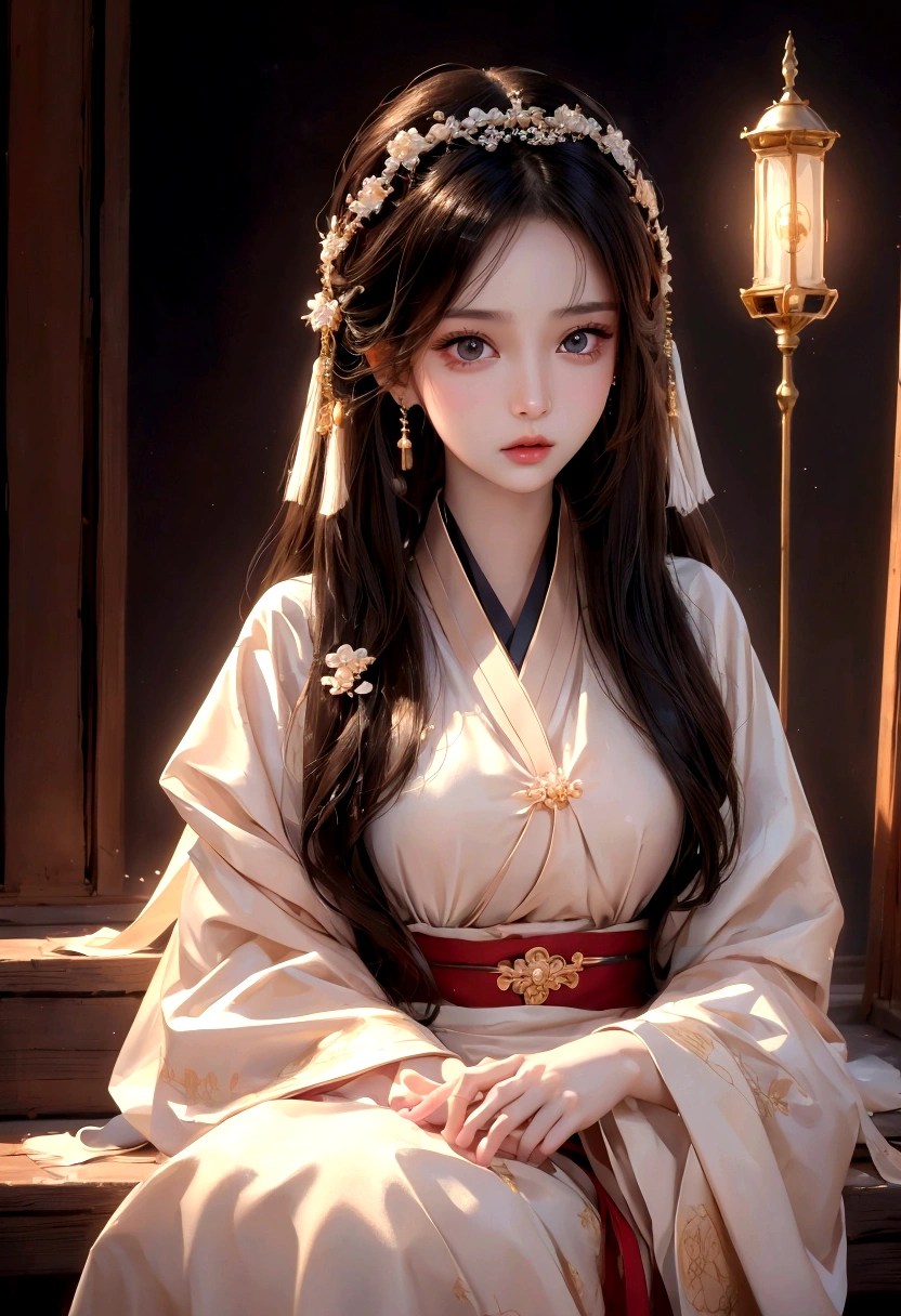 Best image quality、8K、masterpiece:1.3))、Realistic high-quality photos、Highest quality、 Beautiful face、Photos of slim models、Beautiful girl model、Young and pretty face、Beautiful model girl、A lovely and delicate face、Black Hair、Beautiful brown eyes、Young Body、Hanfu, (emphasize)、from the front、Camera gaze