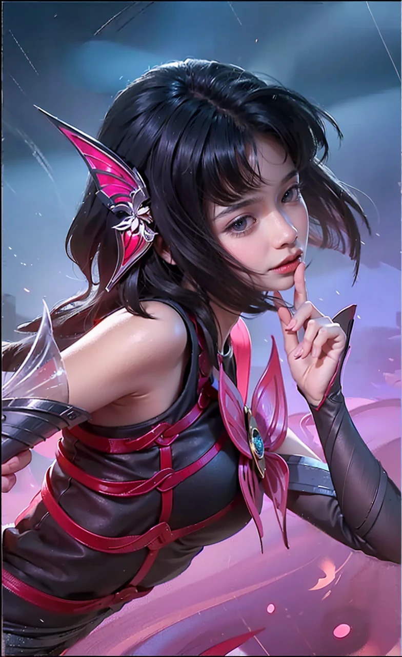 a close up of a woman wearing a red hood like a ruby ​​wearing a patch over one eye, shadowbringers cinematic, 4 k detail fantasy, a beautiful fantasy empress, game cg, xianxia fantasy, xianxia hero, 2. 5 d cgi anime fantasy artwork, cinematic goddess close shot, ruan jia and artgerm, wow 4 k detail fantasy, hyperdetailed fantasy character, (8k, RAW photo, photorealistic:1.25) ,( lipgloss, eyelashes, glosace, glossy skin, best quality, ultra highres, depth of field, chromatic aberration, caustics, Broad lighting, natural shading,) looking at viewer with a serene and goddess-like happiness, smile.