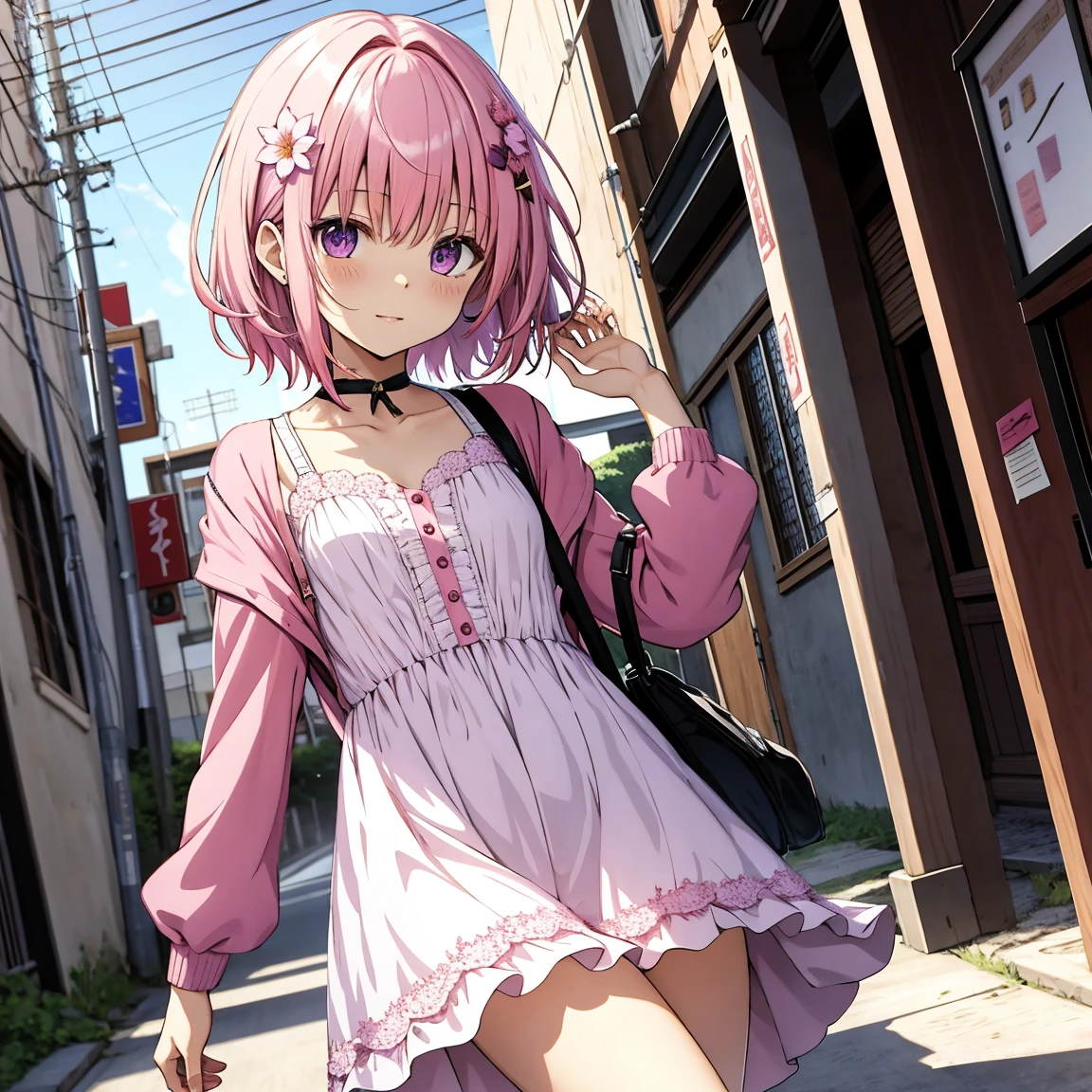 Momo Belia Deviluke Age 14 has short pink hair and purple eyes. In the To LOVE-Ru , straightened her hair out She also has two small flowers on her hair. cute dress