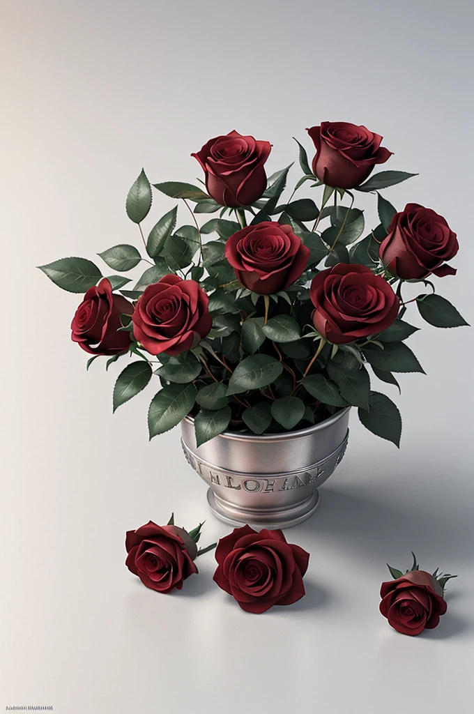 a pair of red roses with a metallic silver stems sitting on top of a white surface, the typography KEVIN in diamonds font concept art, by John Michael Wright, zbrush central contest winner, photorealism, 1980s romance book cover, thomas kinkade and tristan eaton, rebirth, kerem beyit