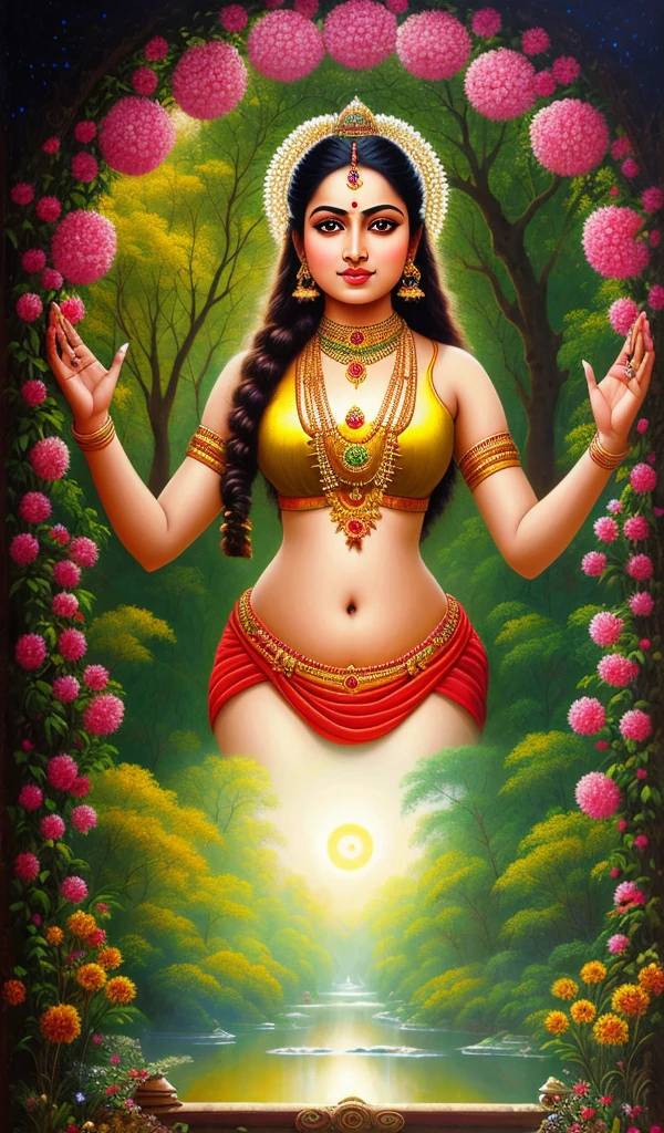 There is a beautiful goddess standing on a large lotus flower in the void,Perfect body posture,(Long curved eyebrows),Beautiful eyes sparkle,The large, Jewel-like eyes sparkle,Clear pupils have reflected light,二重まぶた,Lying silkworm,((Plump and rosy lips))Nipples clearly visible,((Flushed cheeks)),The mandible is plump,Fair skin is delicate and smooth,Delicate skin translucent,A delicate and dexterous crown,inlaid gemstones,Exquisite and ingenious,inlaid gemstones,Sitting on a light red lotus in the air,look straight at the camera,((Pinch the stem of the lotus flower with one hand)),(((nice hand))),((((Good feet))),(((good legs))),realisticlying,white skinned,((Correct body structure)),White clothing,decorated in white,baiyun,Blue sky,Head background with round light,Behind him is a colorful rainbow circle,Color glow is turned on,Front lighting,Positive light,No shadows on the face,There are no shadows on the body,Blue sky,Unreal space,ethereal world,dreamworld,with blue sky and white clouds,tmasterpiece,4K,ultra-definition,professional photoshooting,Perspective looks up,Standard lens shooting,