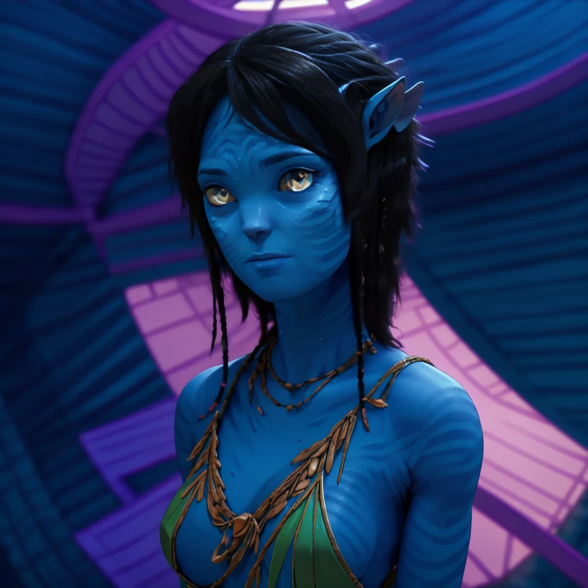 Hyper realistic super detailed Very detailed, sexy facial expression, seductive facial expression, [:(face detail: 1.4): 0.4], Permit 16K, permission 4k, dynamic lighting, high definition resolution, Hyper realistic super detailed sexy Nezuko, NFV, Very detailed, sexy facial expression, seductive facial expression, [:(face detail: 1.4): 0.4], Permit 16K, permission 4k, dynamic lighting, high definition resolutionn, 1 left, perfect face, I look at the viewer, (((((blue skin))))), Perfect eyes, Detailed eyes, perfect body, black hair, standing ,incredibly detailed masterpiece portrait, color contrast, well-defined face with interesting features, Hyperrealistic, wear unique tight-fitting aesthetic clothing, accents on an attractive face, bright colors of accessories and matching outfit, Intricate patterns in the eyes, reminiscent of the universe, movement and action in the background, leading lines and visual cues, directing attention to the eyes, the image is divided according to the rule of thirds,full body view, full body