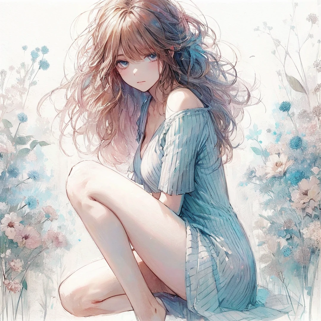 Official art using high-quality hand-drawn watercolor sketch techniques. (best quality,4k,8k,highres,masterpiece:1.2),ultra-detailed,beautiful detailed eyes,A girl with beautiful eyes, everyone, beautiful anime girl, cute anime girl, smooth anime art, anime style, elegant colors, soft lighting, delicate beautiful eyes, very coquettish, (beautiful large breast:1.2), (correct hands:1.2),