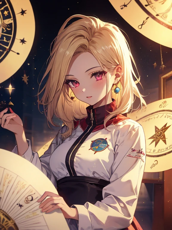 House of fortune telling, Horoscope, fortune teller, astrologer, android１８Number, (masterpiece), highest quality, 1girl, uhd, retina, masterpiece, ccurate, anatomically correct, textured skin, super detail, high details, high quality, best quality, highres, 4K