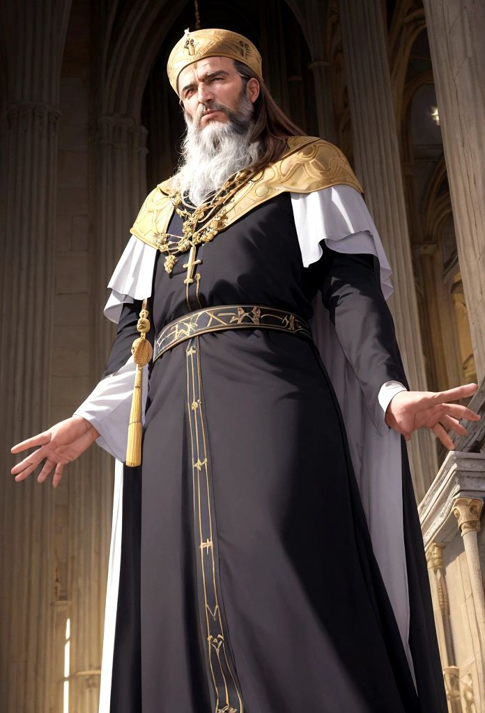 (Dieu),((homme),((majestueux mais protecteur),(christianisme orthodoxe), debout en posturer ferme mais on sent un coté chaleureux et fort ( vue de coté) (((donne lui un coté musclé et agés)