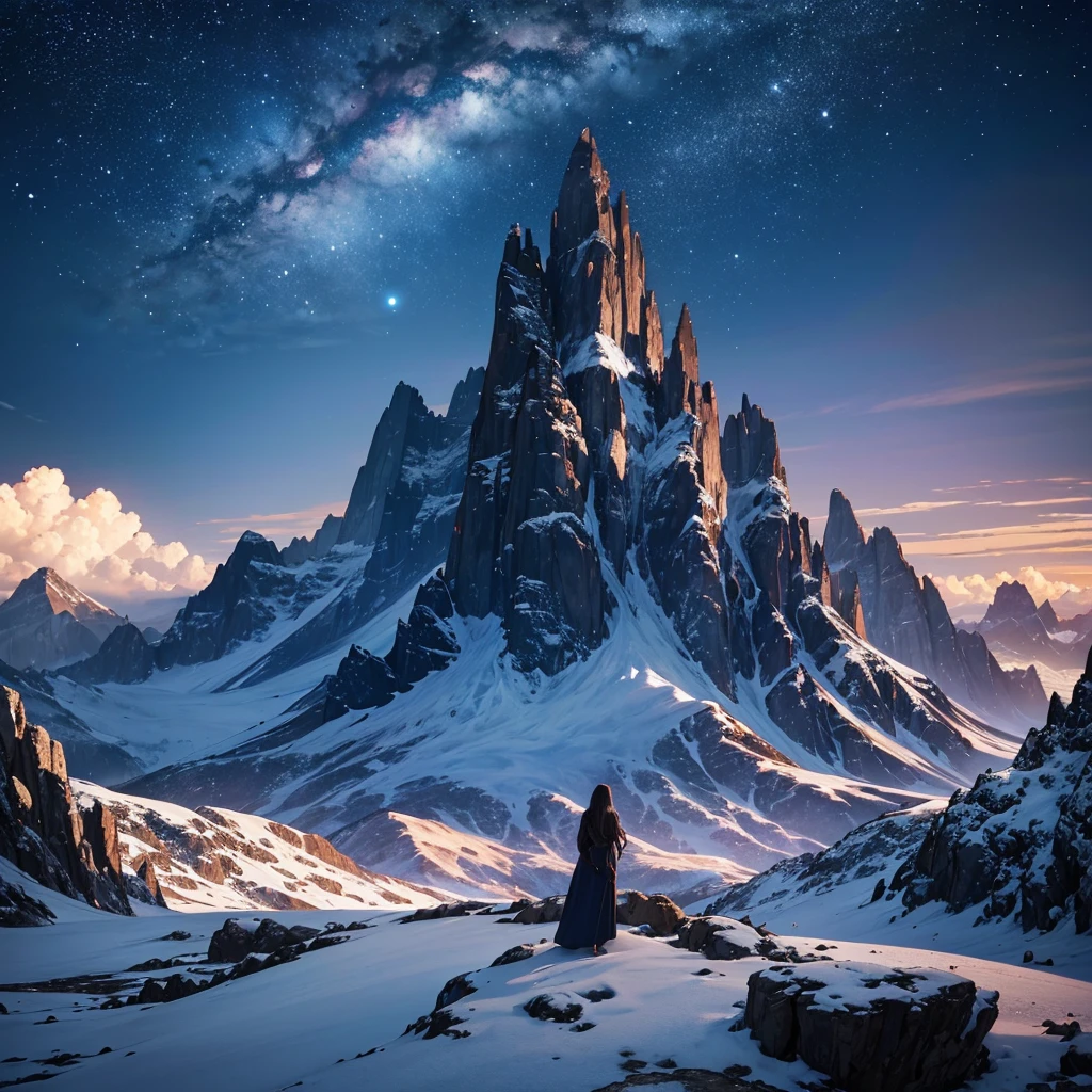 realistic night sky, starry night, full moon, mountains silhouettes, glowing clouds, dramatic lighting, wide angle shot, cinematic composition, high contrast, deep shadows, vivid colors, (best quality,4k,8k,highres,masterpiece:1.2),ultra-detailed,(realistic,photorealistic,photo-realistic:1.37),8k resolution, award winning photography, professional camera, stunning landscape